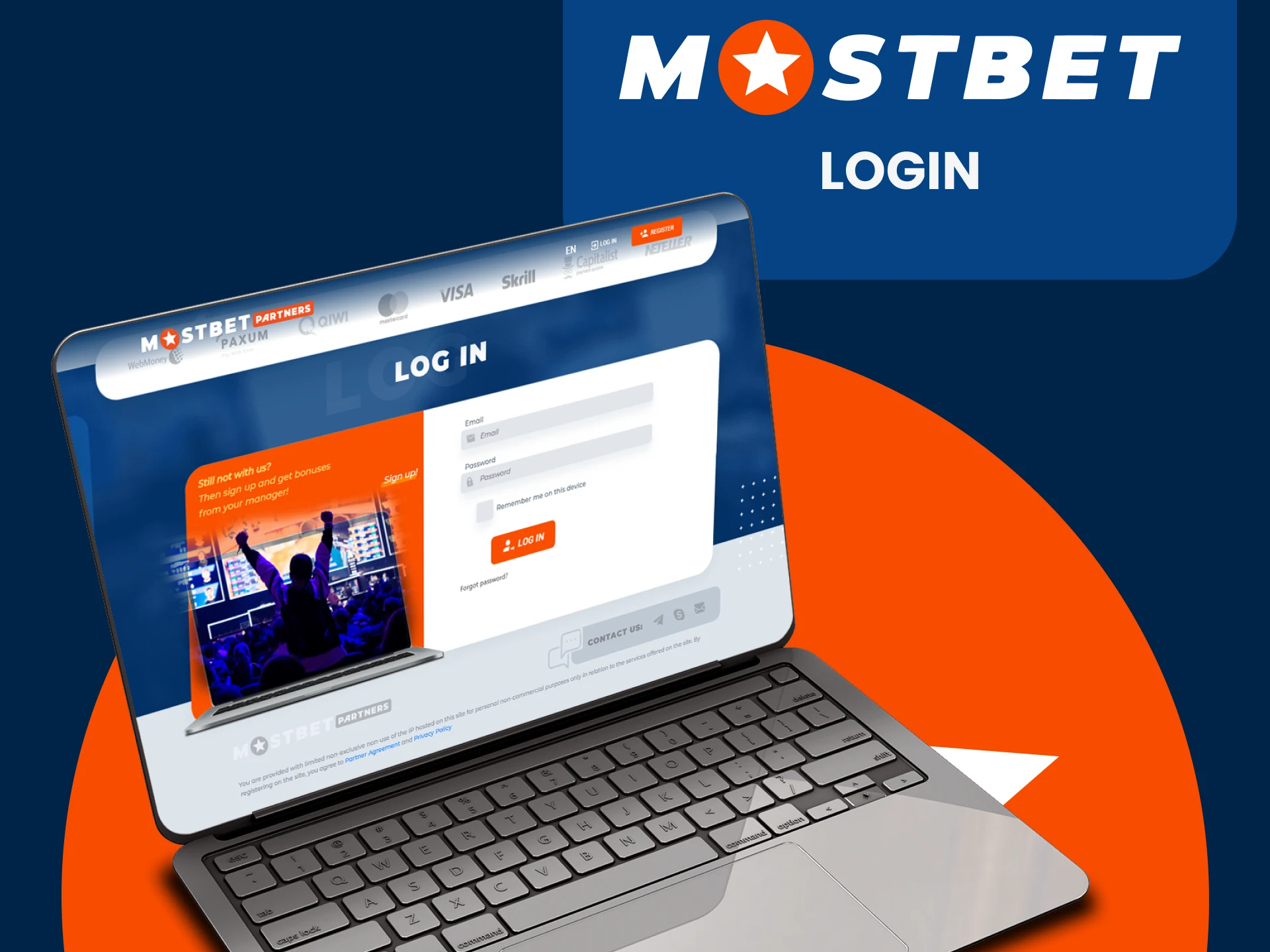 Log in to your personal account with the Mostbet partner program.