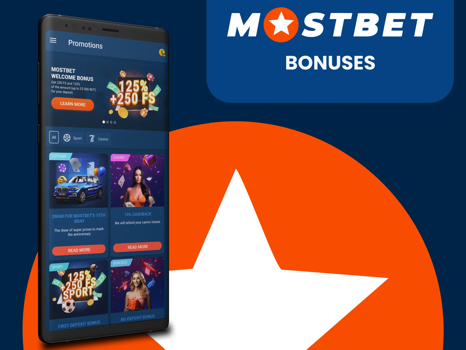 Visit the section with bonuses in the Mostbet application.