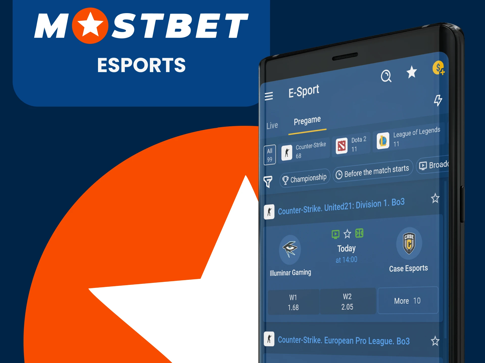 You can place bets on eSports using the Mostbet application.