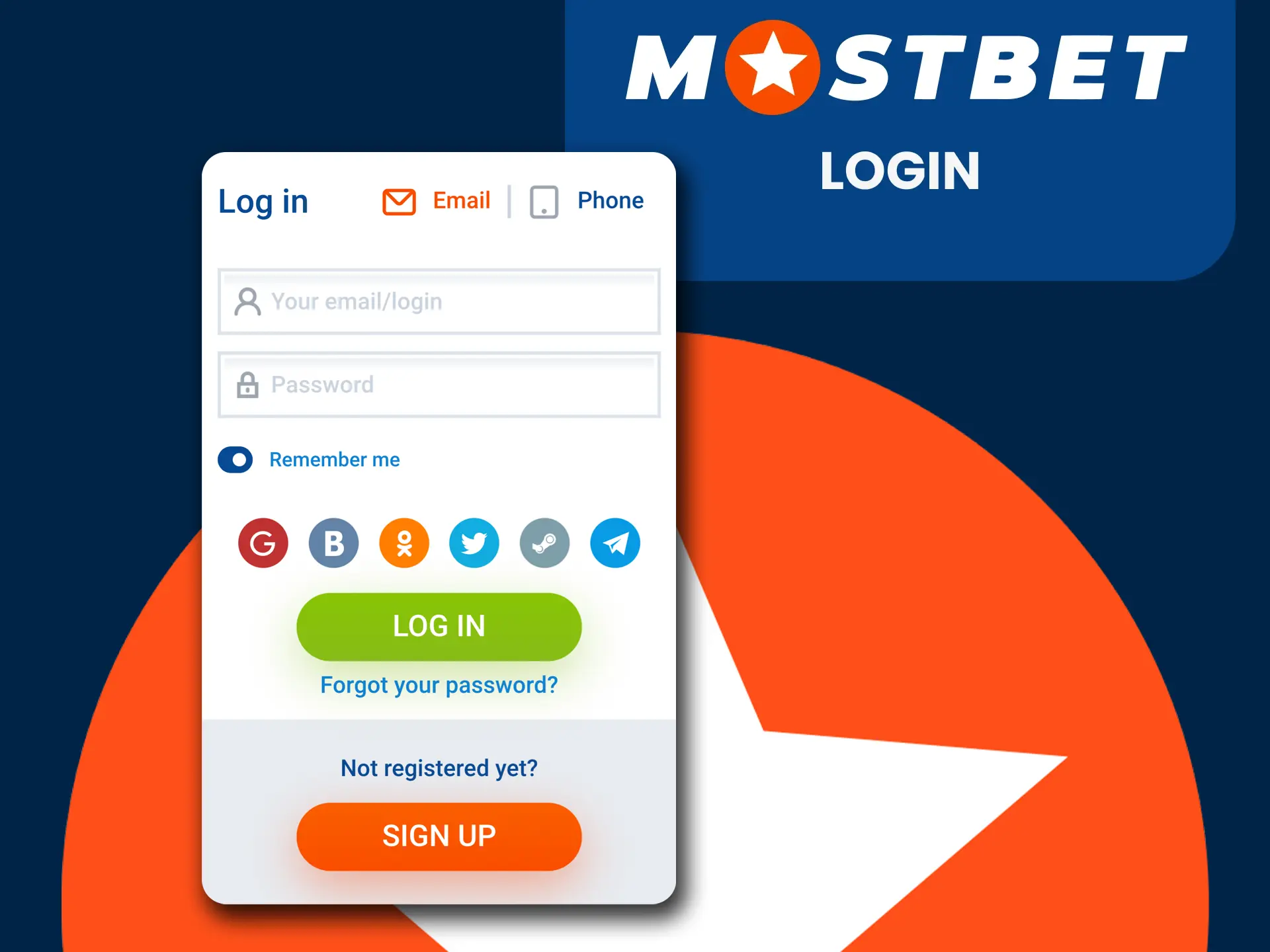 Log in to your personal Mostbet app account.