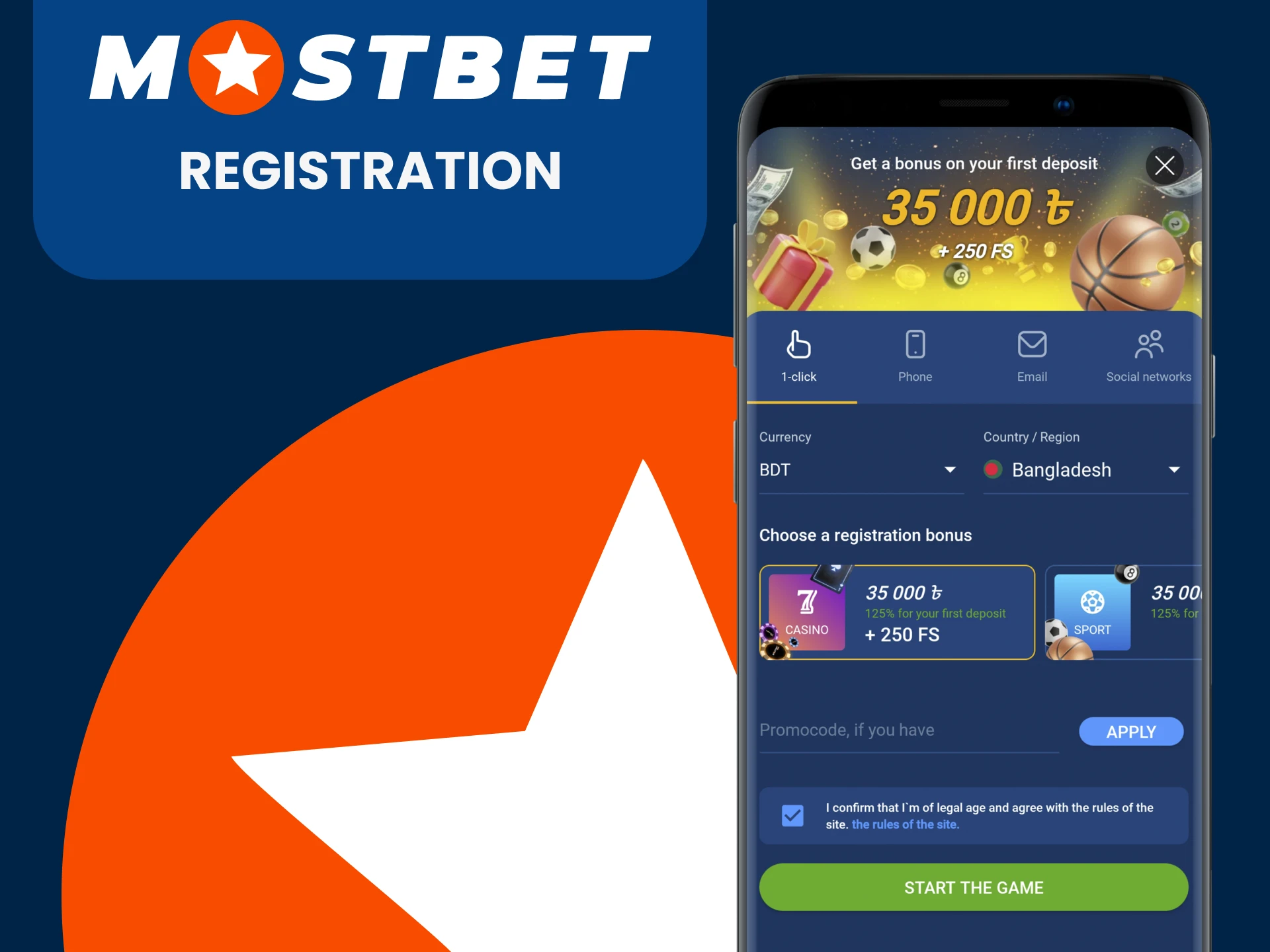 You can register in the Mostbet application.