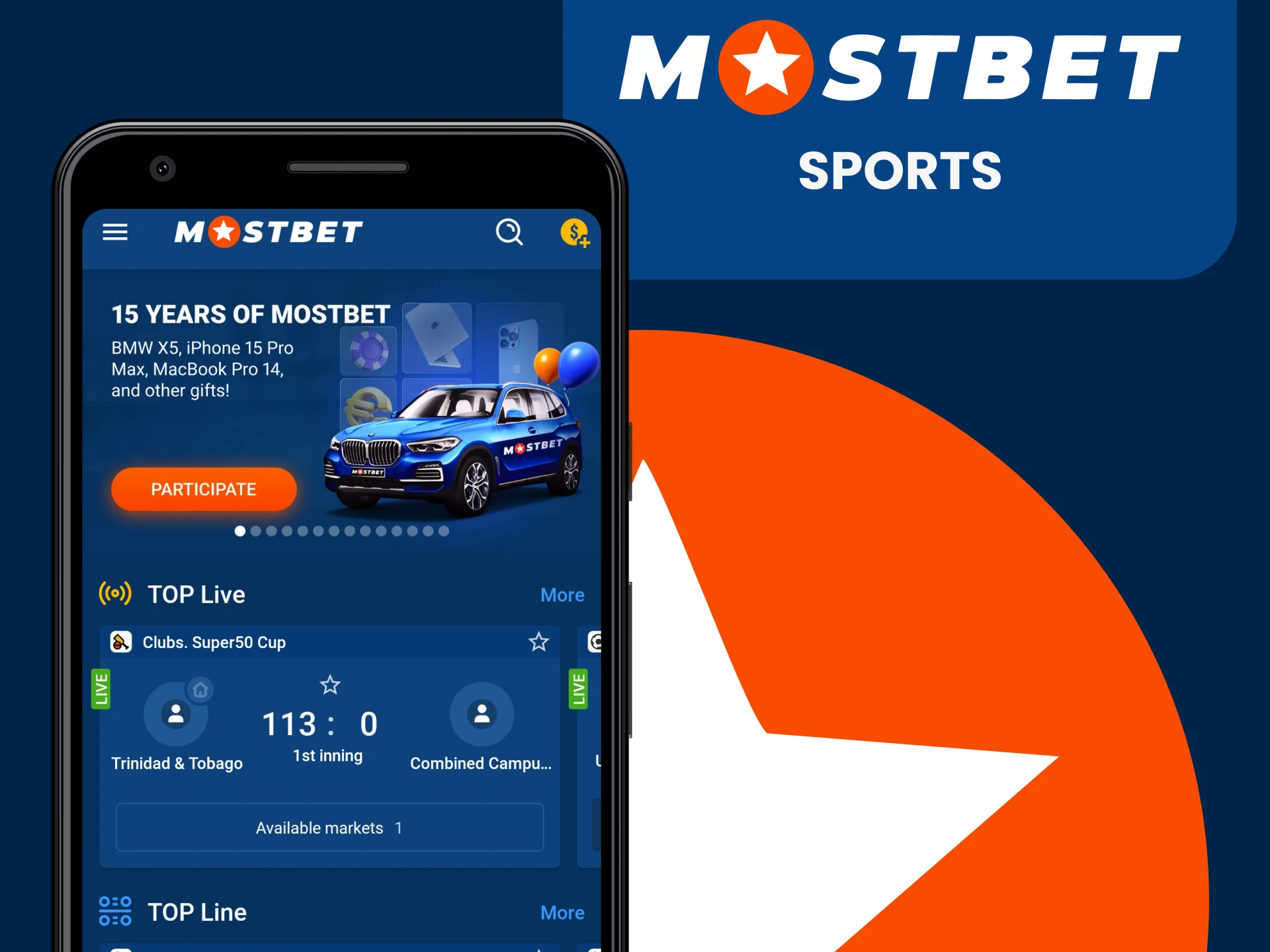 Choose a sport to bet on in the Mostbet app.