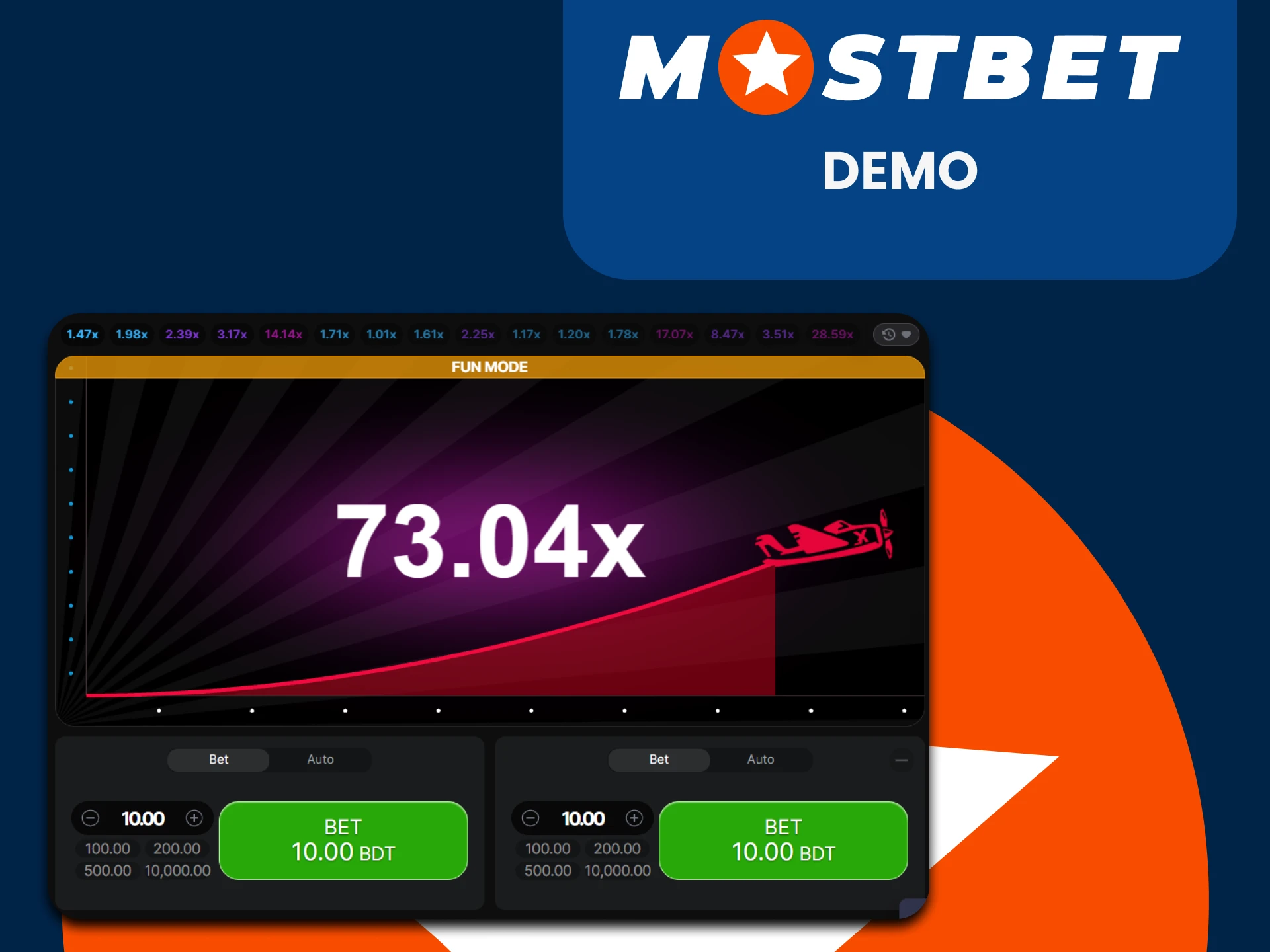 Practice in the demo version of the Aviator game on Mostbet.
