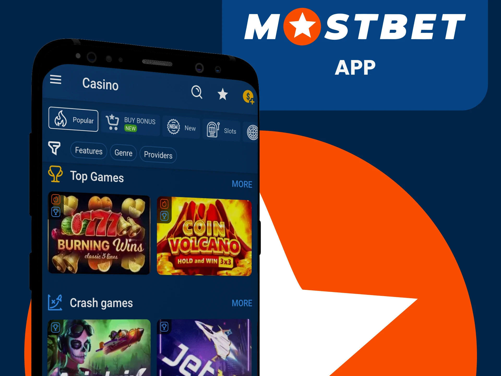 Play at the casino using the Mostbet app.