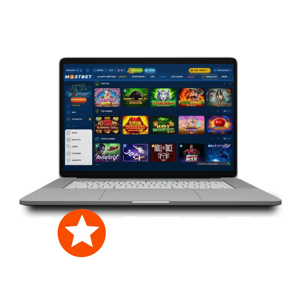 Choose casino games from Mostbet.