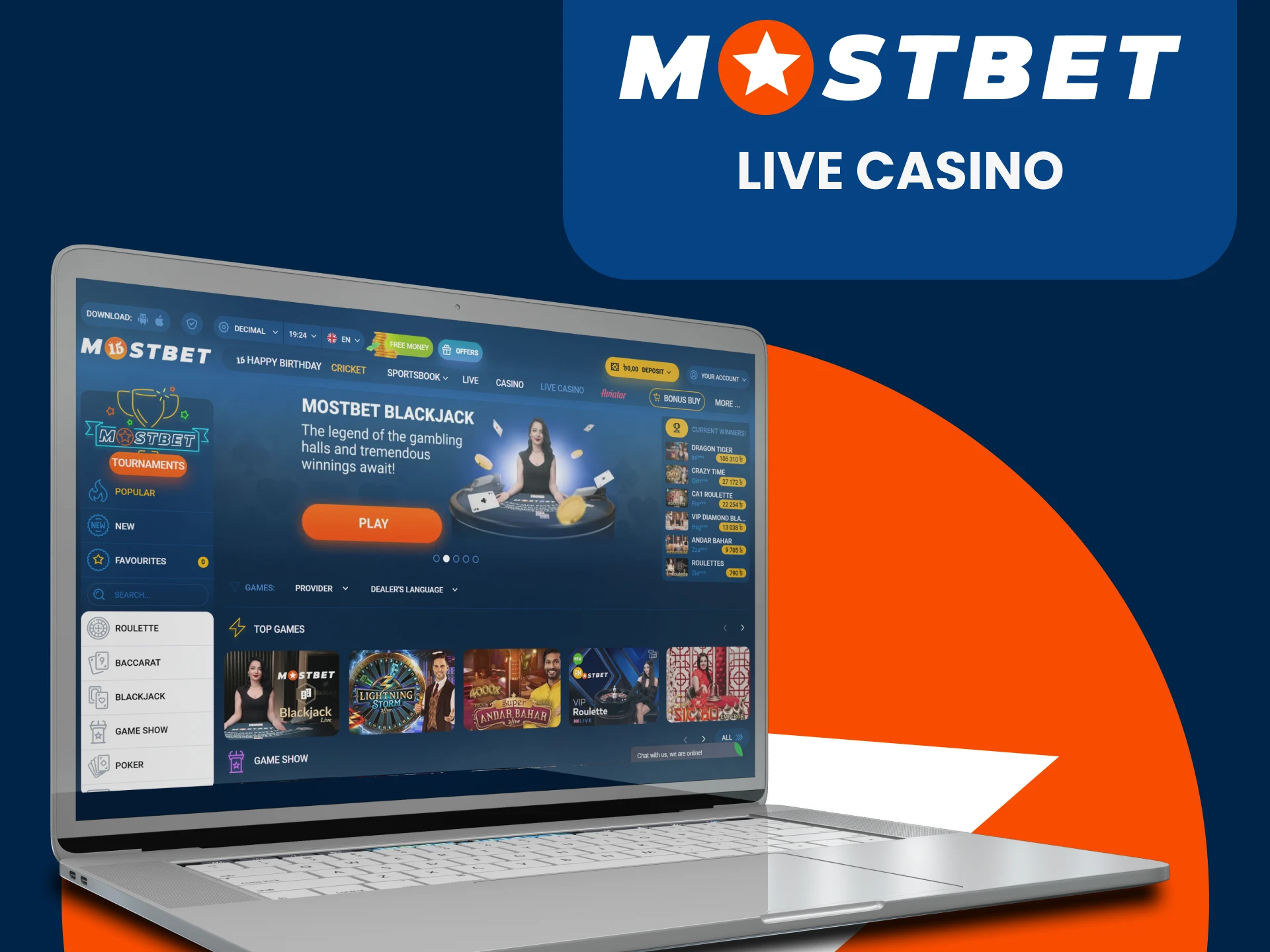 Visit the live casino section at Mostbet.