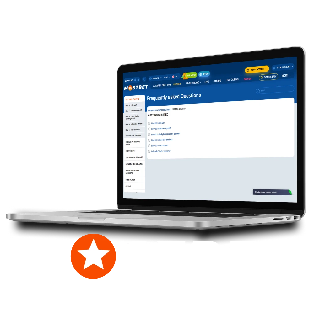 Visit the FAQ section from Mostbet.