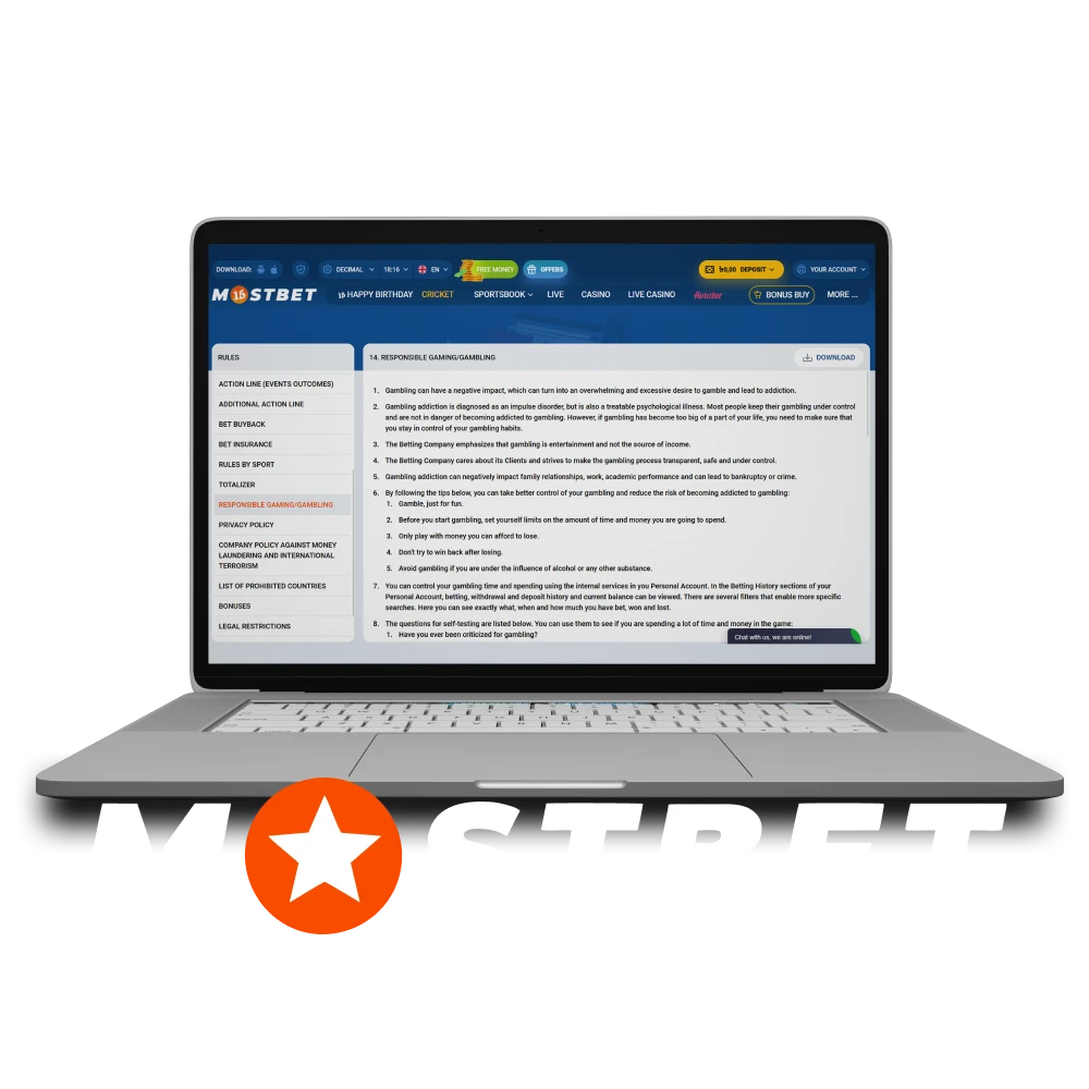 Take a responsible approach to gambling on Mostbet.