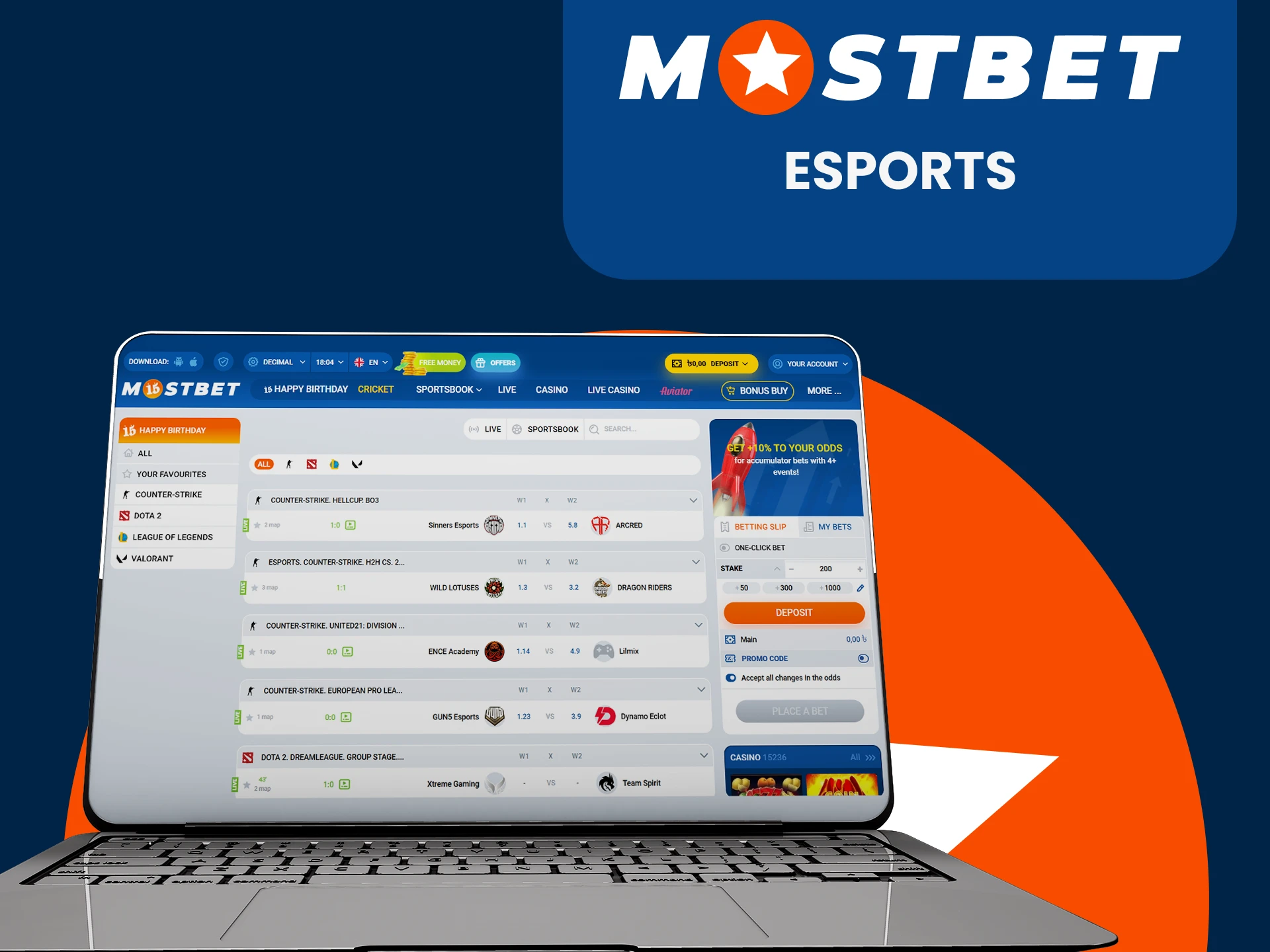 You can bet on eSports from Mostbet.