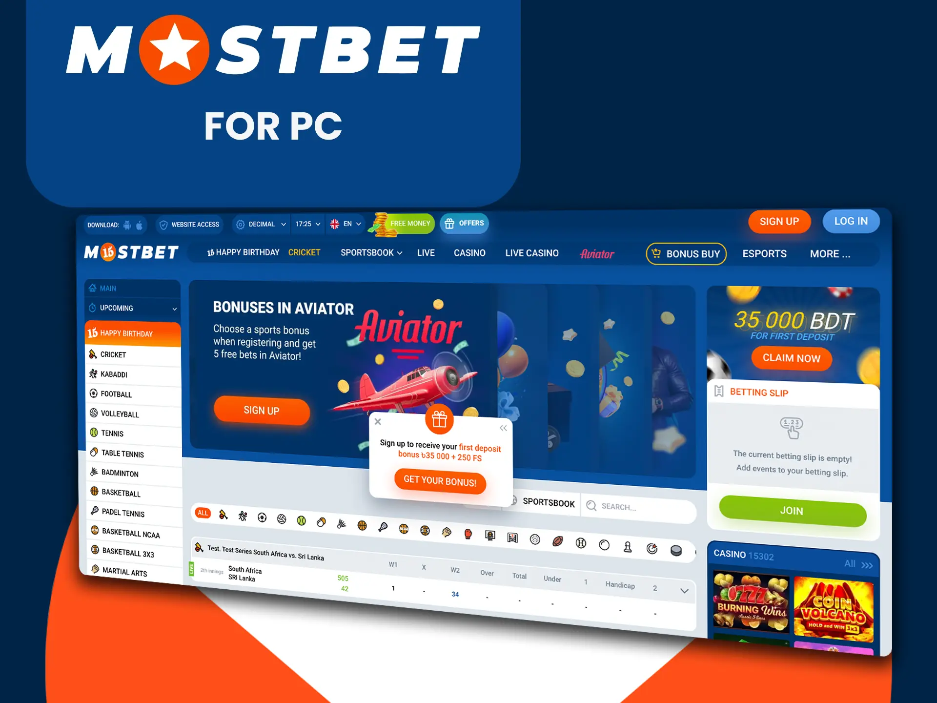 Use Mostbet on PC.