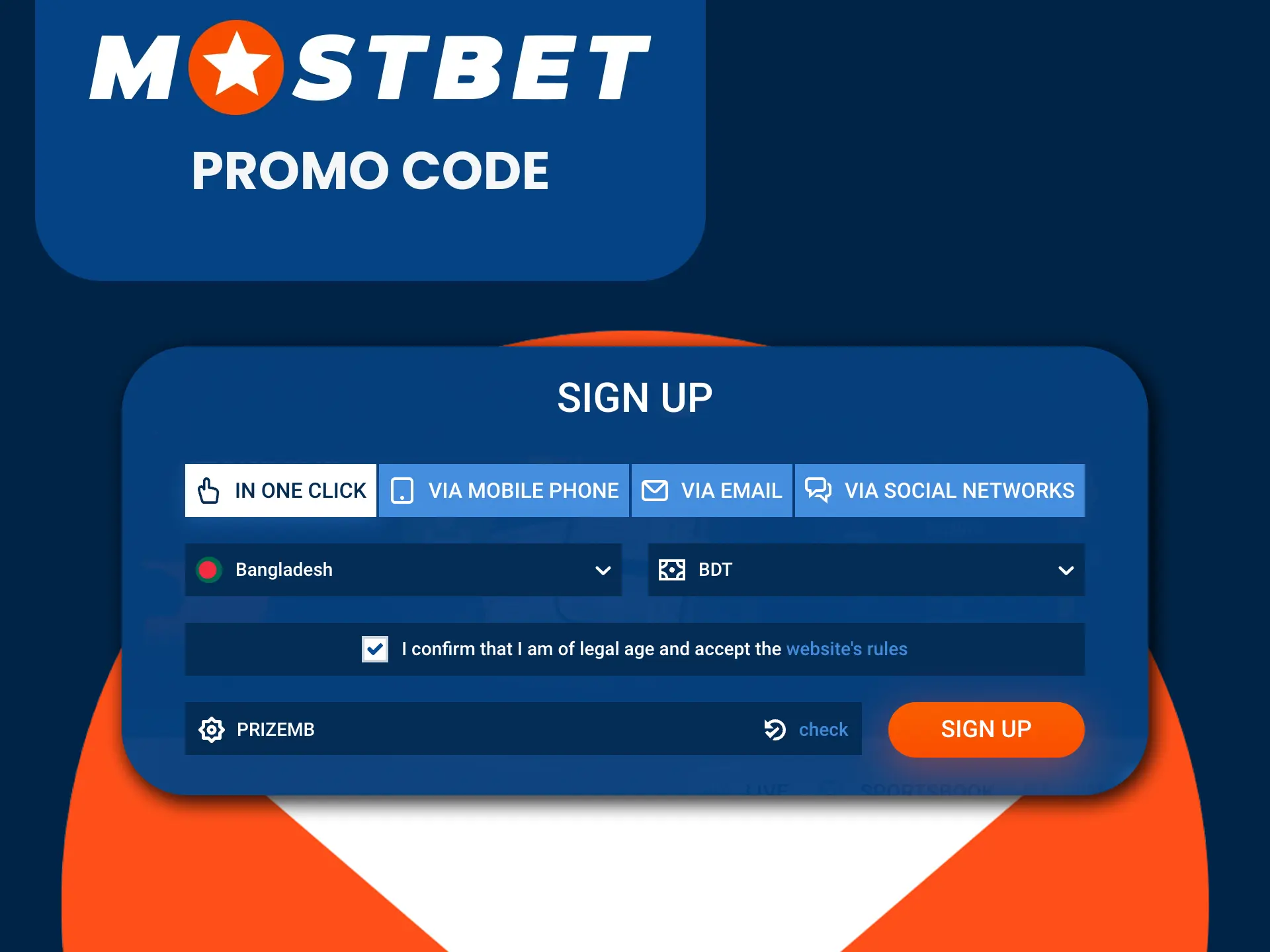 Enter the promotional code to receive a bonus from Mostbet.