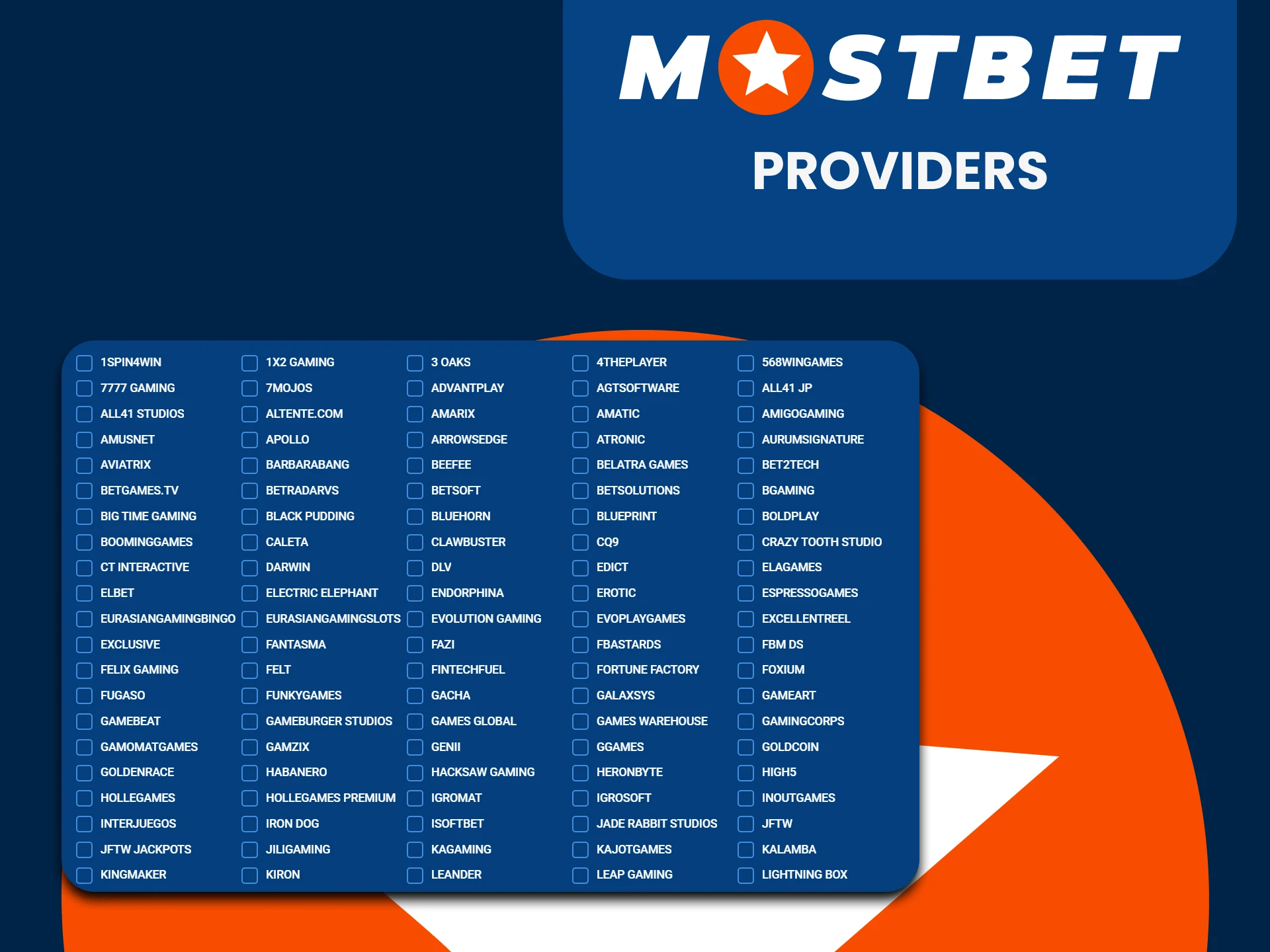 Choose your provider for games on Mostbet.