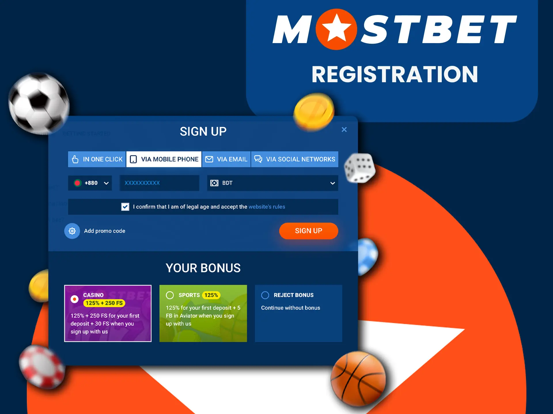 Register on the Mostbet website.