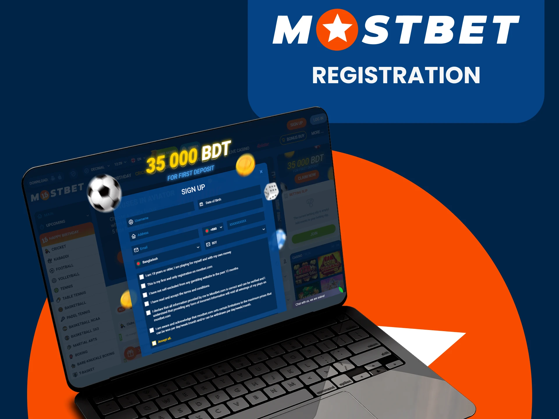 Register on the Mostbet website.