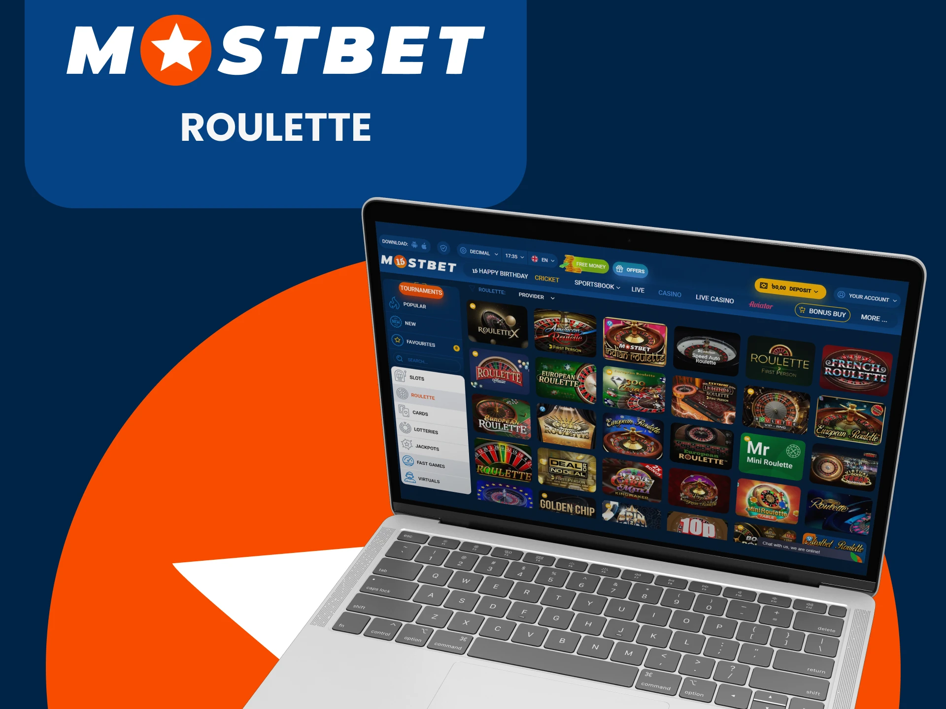 Choose roulette to play on Mostbet.