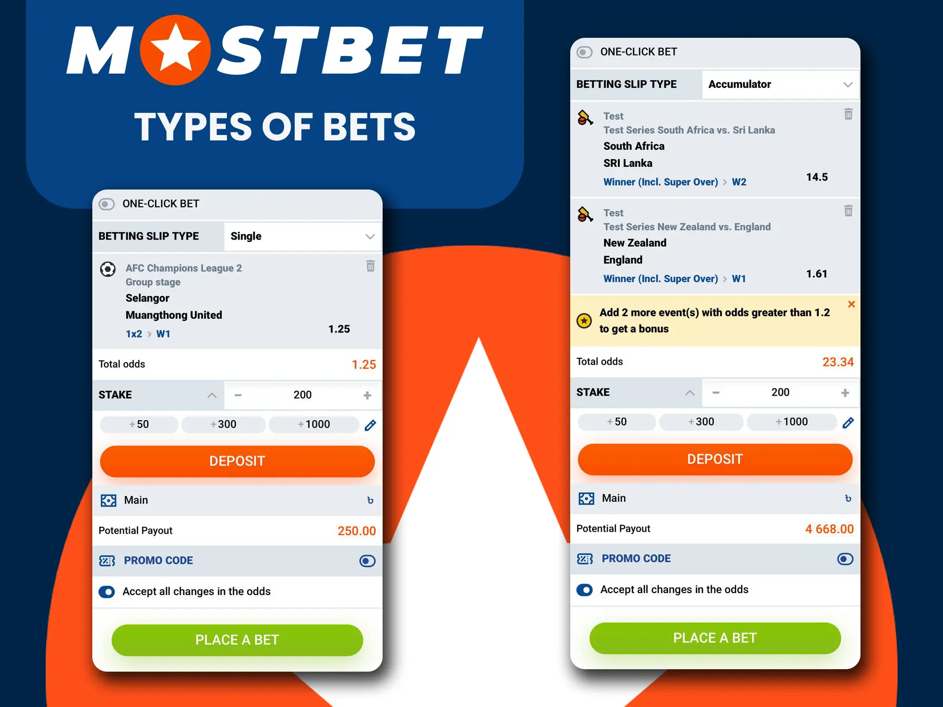 Choose your betting option on Mostbet.