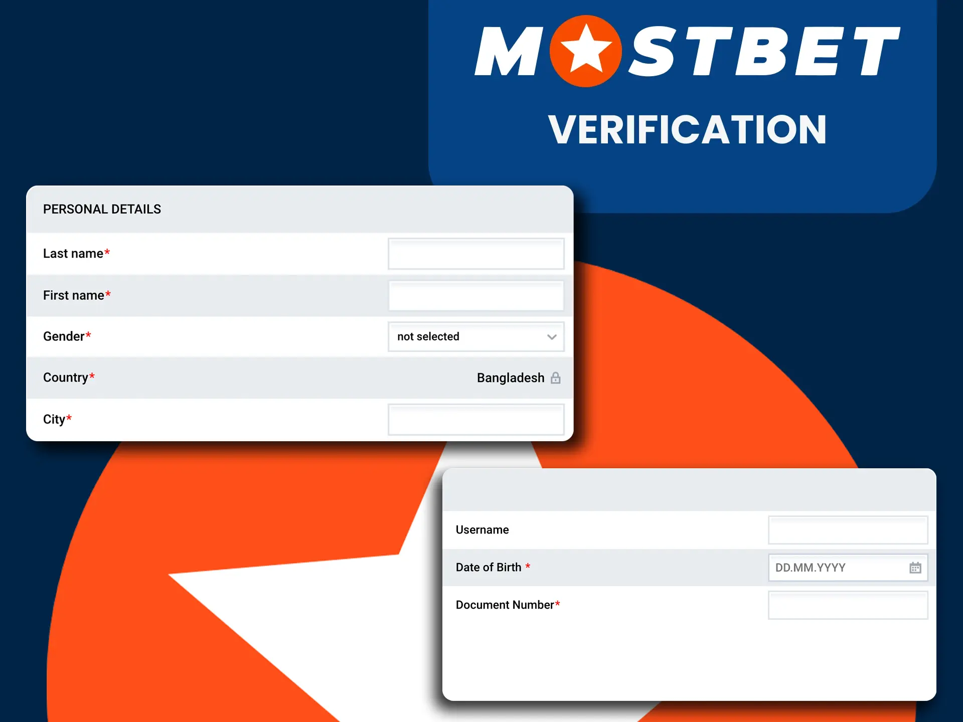 Fill in all the data for the Mostbet website.