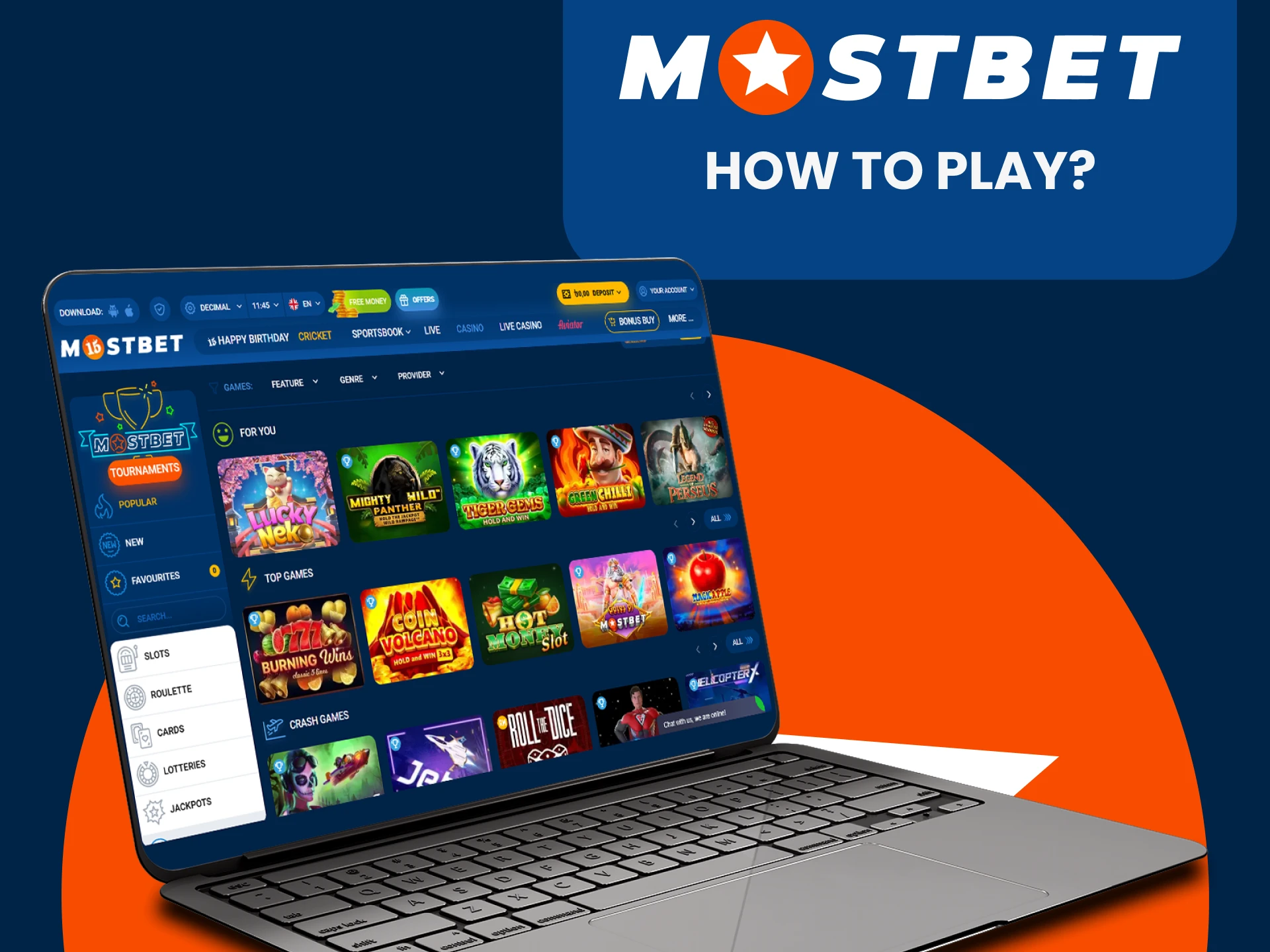 Go to the casino section for games on the PC version of Mostbet.