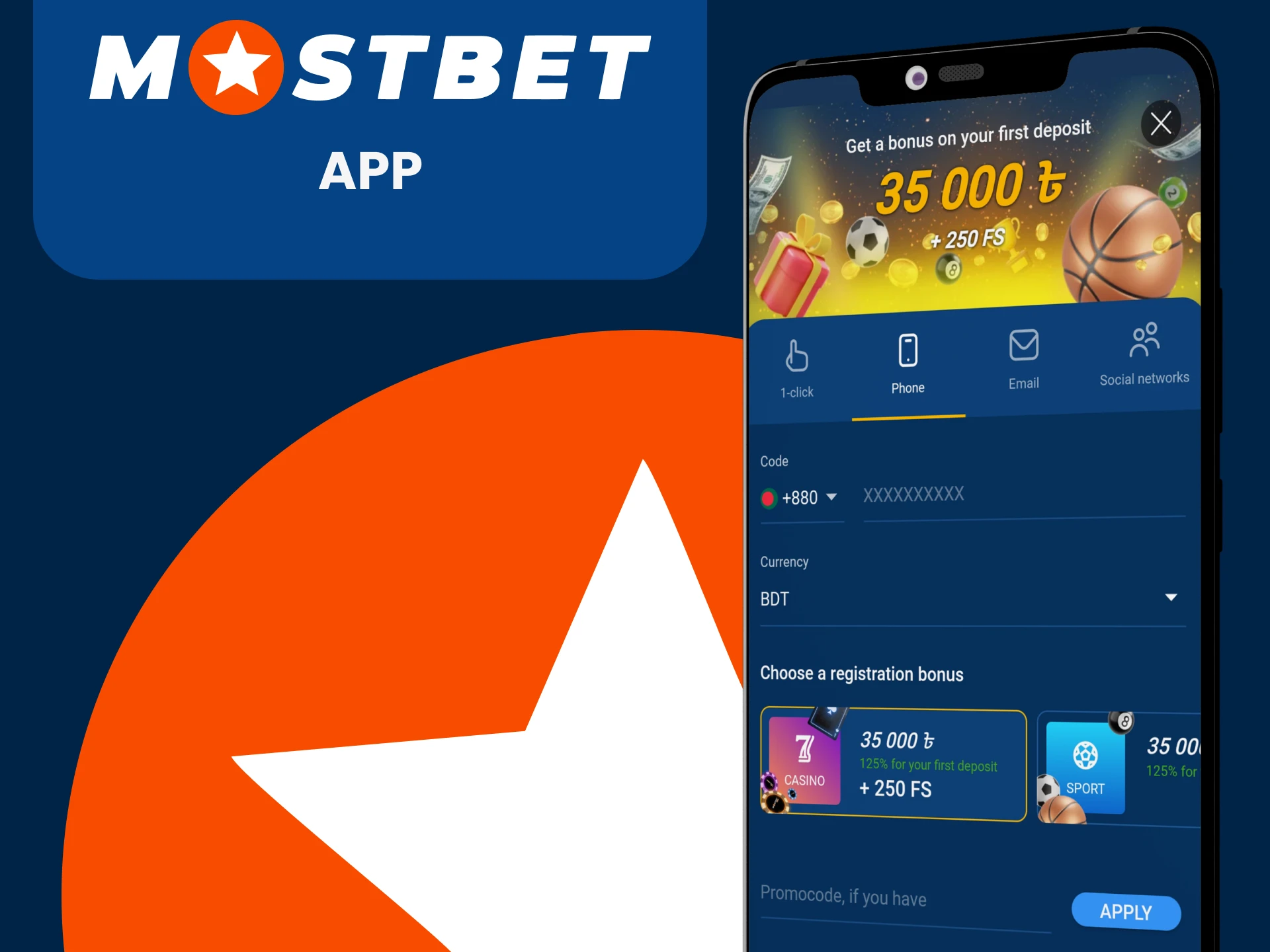 You can register for Mostbet in the application.