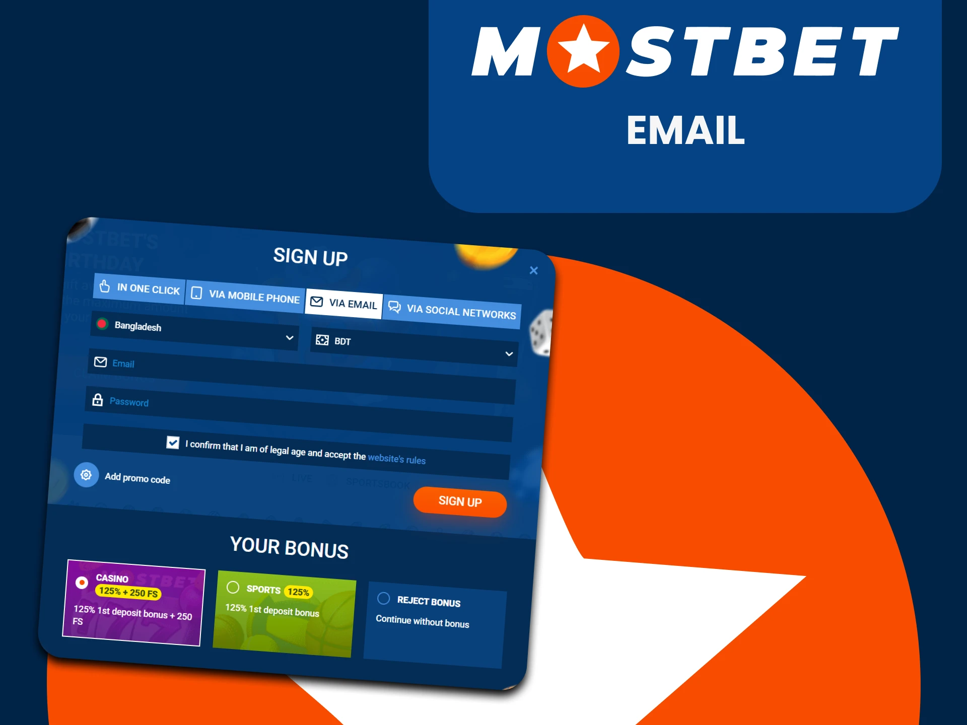 You can use your email to register with Mostbet.