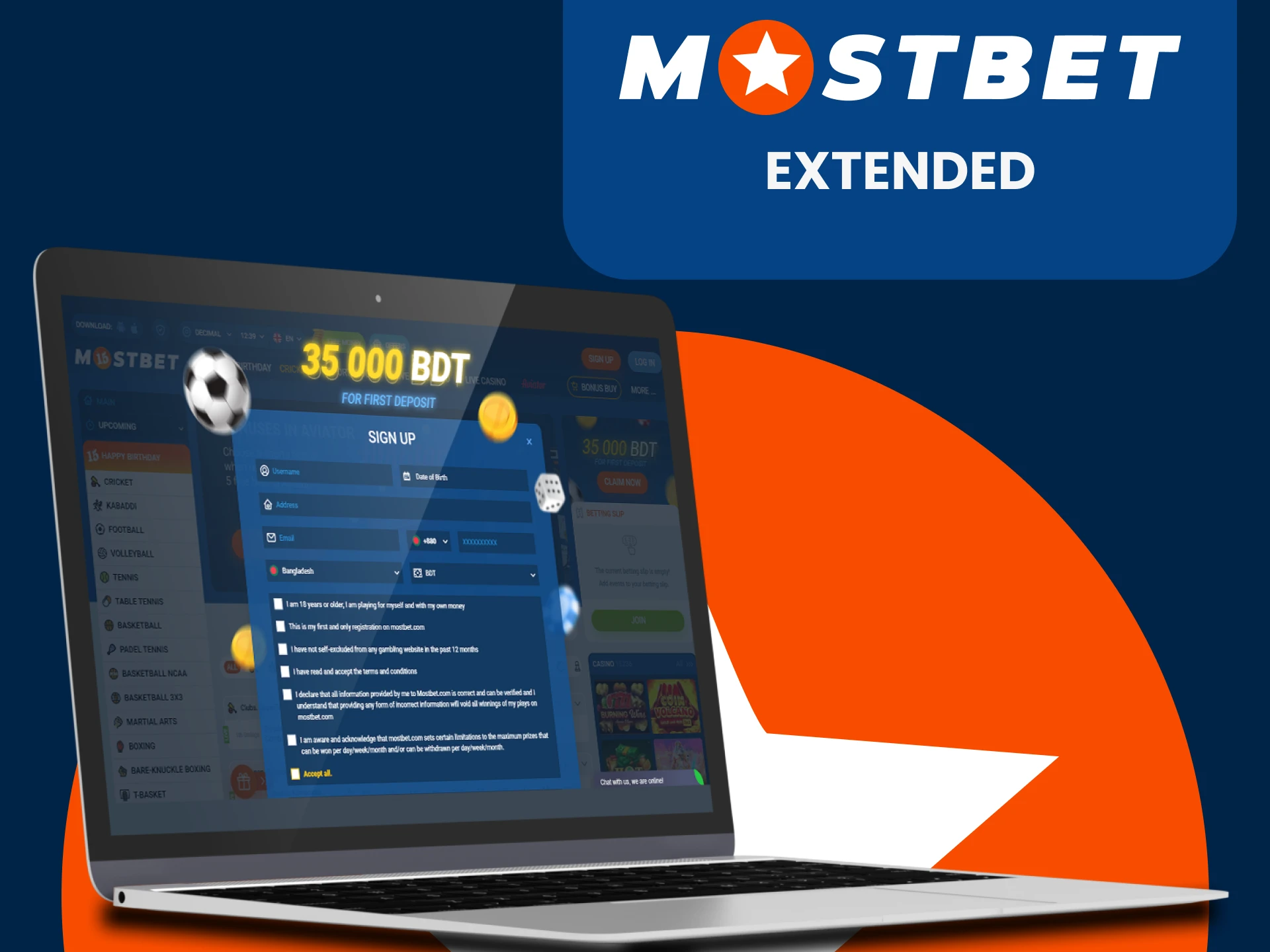 Complete the extended version of registration on Mostbet.