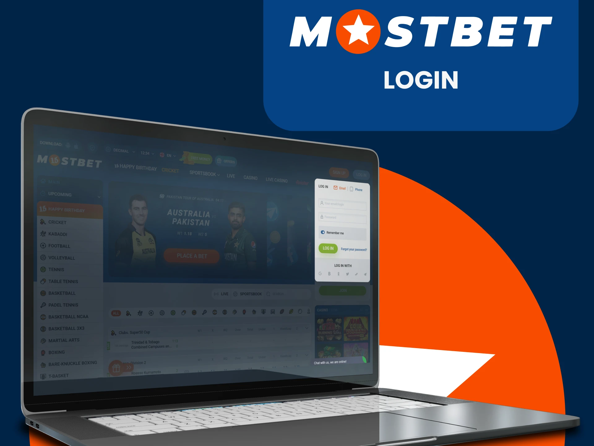 Log in to your personal account on the Mostbet website.