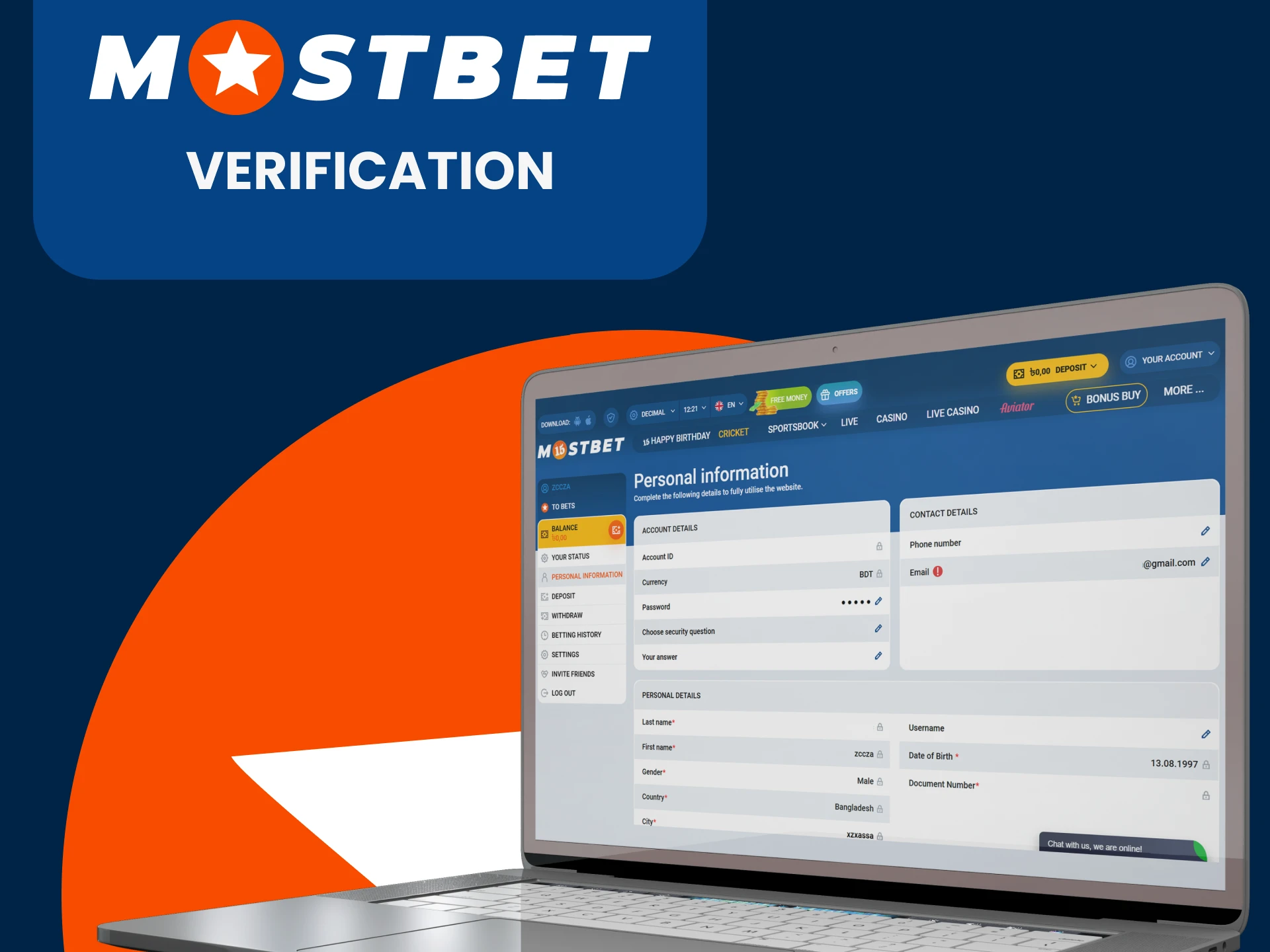 Fill out the information in your personal profile for Mostbet.