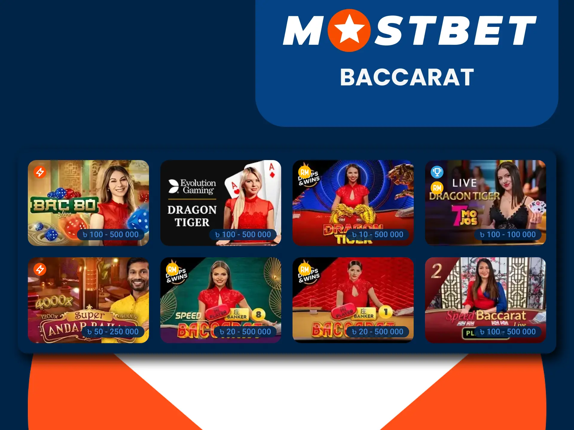 You can play baccarat on the Mostbet website.