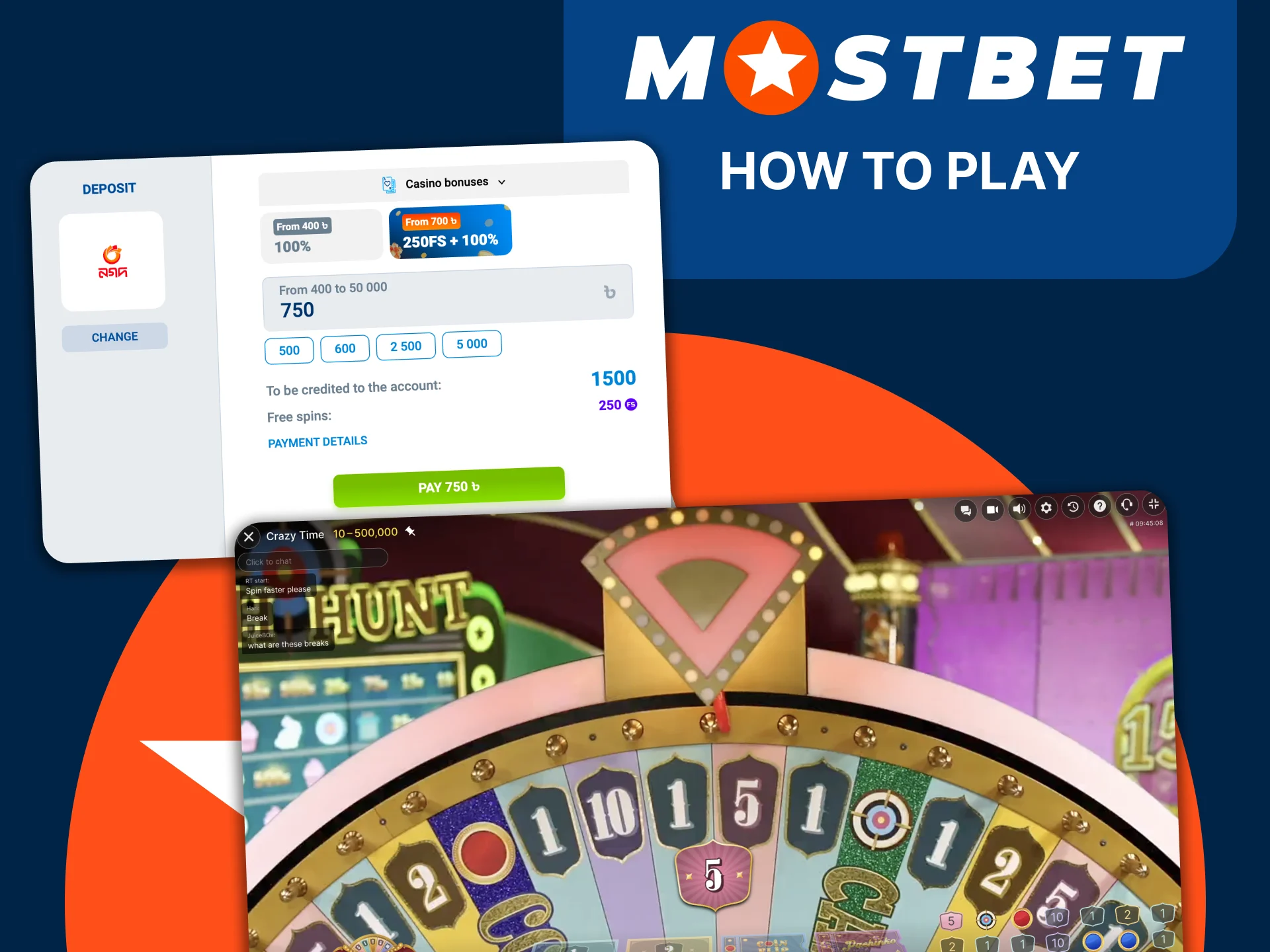 Join Crazy Time on Mostbet and start by signing up and depositing.