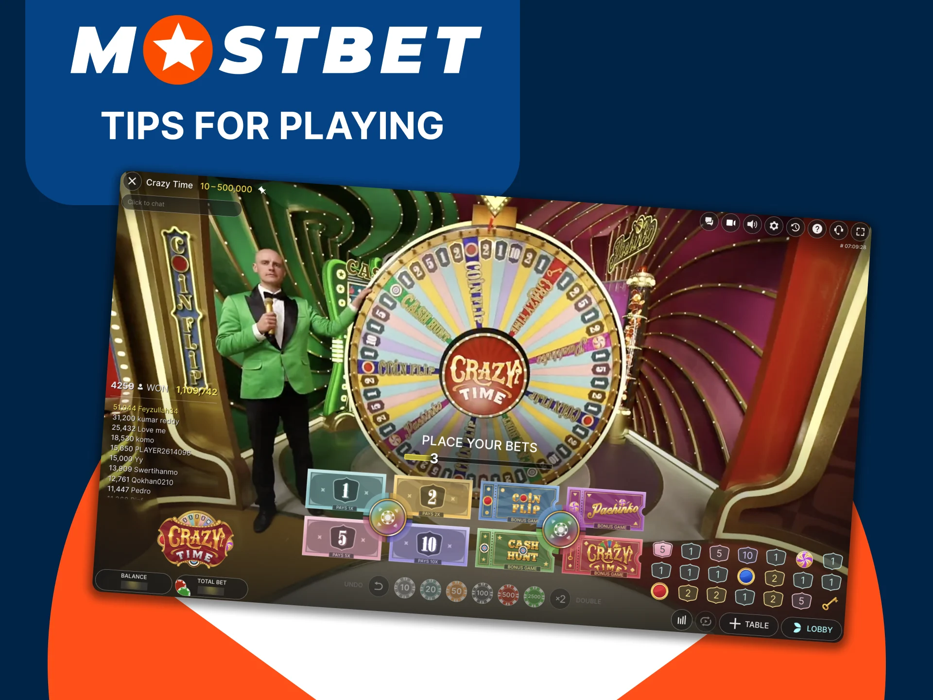 Use smart tips on Mostbet and start Crazy Time with small and safe bets.