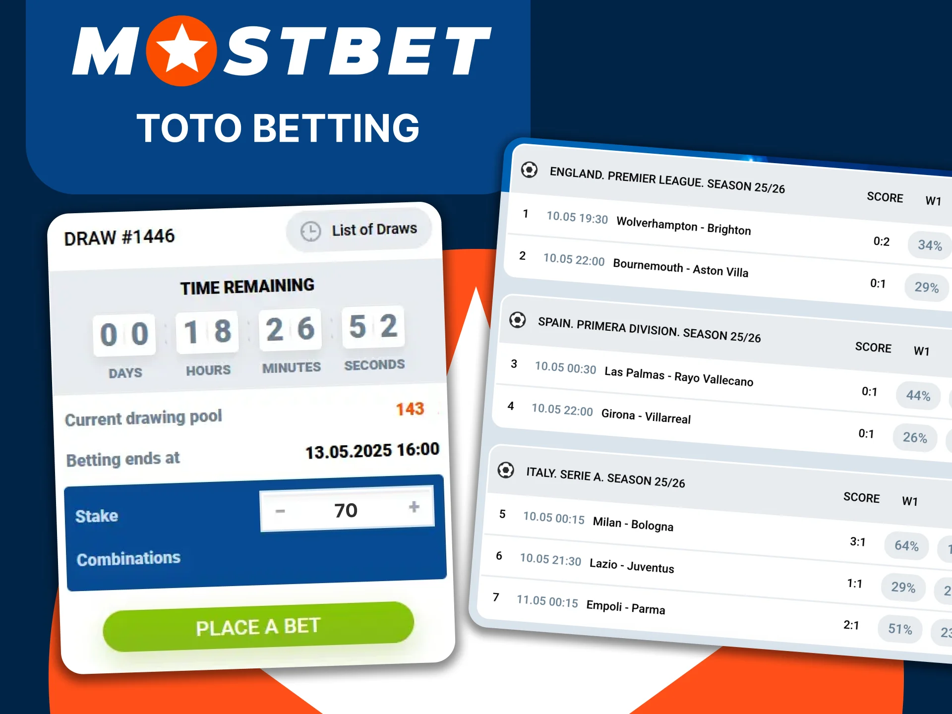 Join Mostbet and try TOTO betting with a chance for the jackpot.