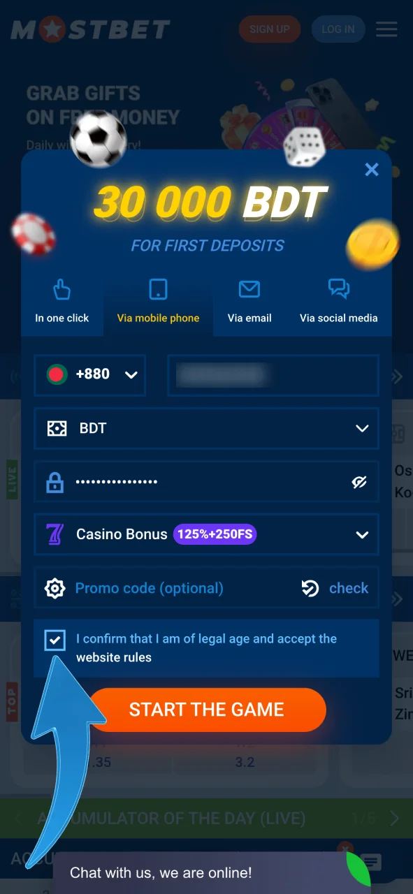 Read the Mostbet terms and accept the rules to continue.