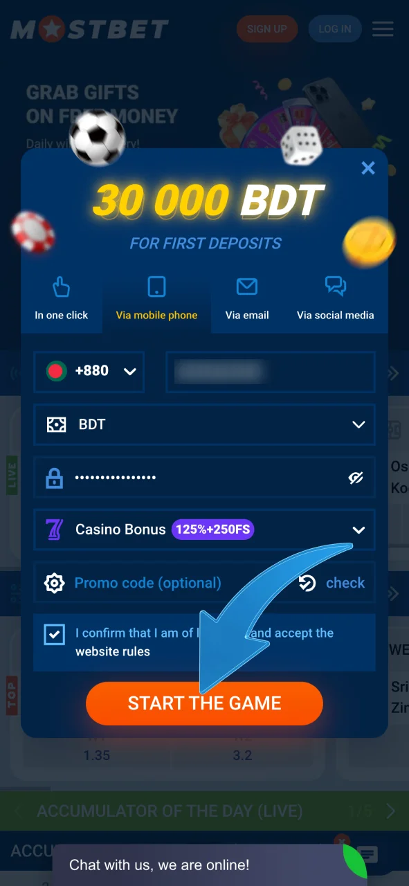 Finish your Mostbet registration and press Sign Up.